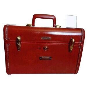 Samsonite Train Case W/ Mirror 1950s Luggage Travel Case  Brown Leather Vintage